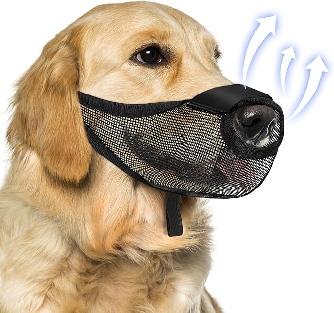 Dog Muzzle, Soft Air Mesh Muzzle for Small Medium Large Dogs Anti Biting Barking Chewing Scavenging, Breathable Adjustable Loop Pets Muzzle with Front Opening Design Allows Panting Drinking (Black,M)-PawvioPets