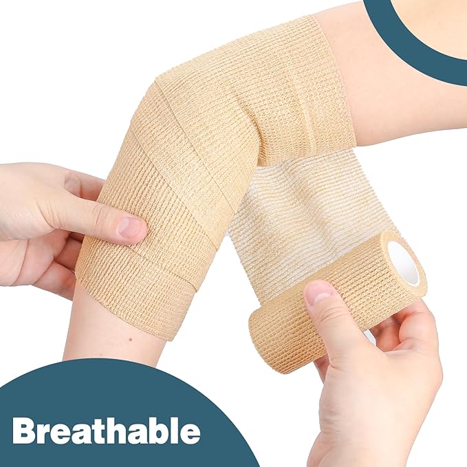 AZEN 9 Pack Self Adhesive Bandage Wrap, 4" X 5 Yards Elastic Cohesive Bandage Wrap, Skin Color Athletic Tape, Ankle Tape, Tattoo Grip Tape Wrap, Vet Wrap-PawvioPets