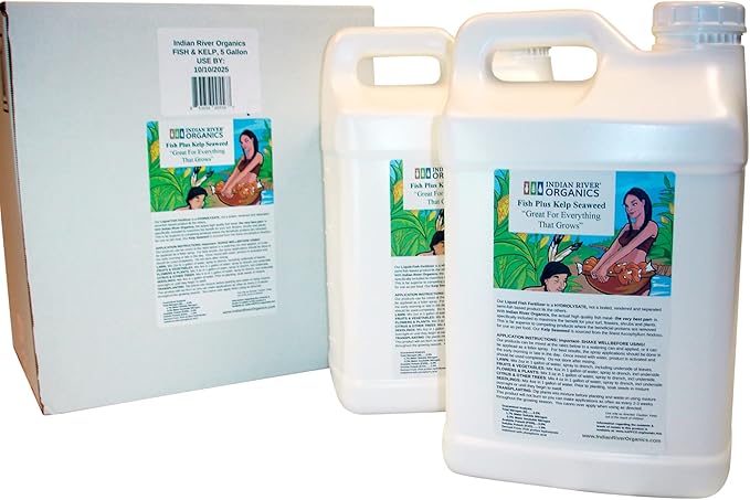 Fish & Kelp Blend Fertilizer - Omri Fertilizer for Plants (5 Gallons) - Liquid Organic Fish and Kelp for Turf, Flowers, Shrubs, Plants, Fruits & Vegetables-PawvioPets