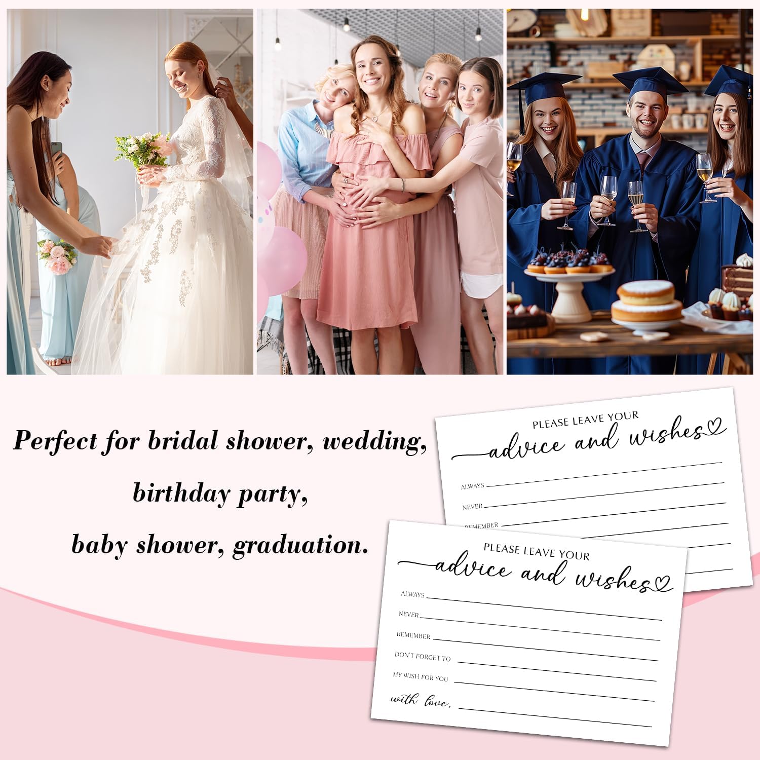 25 Advice and Wishes Cards, Minimalism Fill-In Advice Cards for Bridal Shower Wedding Birthday Party Baby Shower Graduation Party, Well Wishes Card for Mr & Mrs Adults, Party Supplies -02