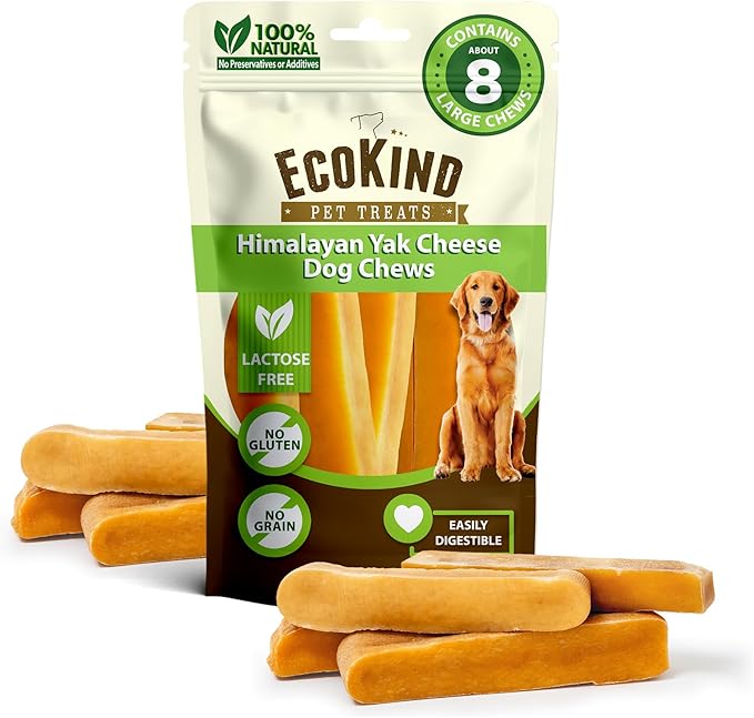 EcoKind Premium Gold Yak Cheese Himalayan Dog Chews, Dog Treats Large Breed, All Natural, High Protein, for Aggressive Chewers, Large - 8+ Chews (2 lbs)-PawvioPets