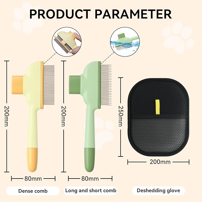 Electrostatic Pet Hair Removal Glove and Cat Dog Flea Comb, Portable Pet Massage and Cleaning Set for Deshedding, Cat Dog Hair Removal on Clothes, Furniture, Car Seats, and Carpets (4PCS)-PawvioPets