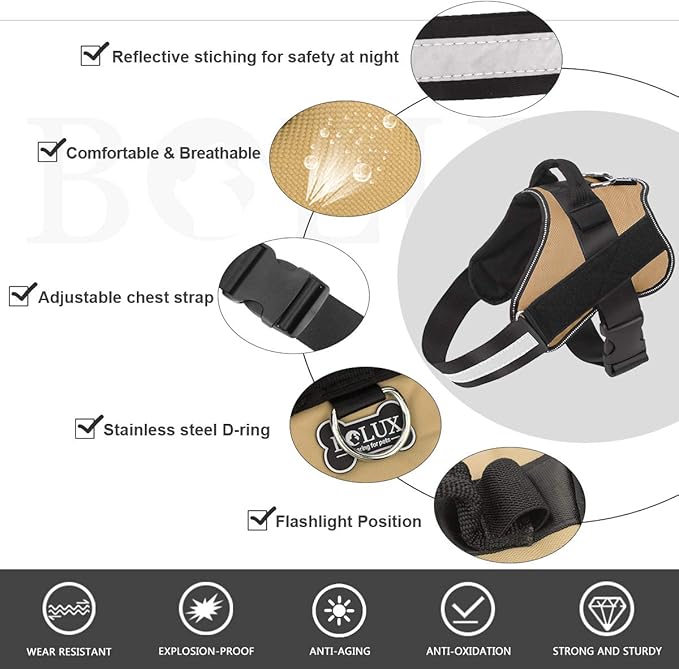 Bolux Dog Harness, No-Pull Reflective Dog Vest, Breathable Adjustable Pet Harness with Handle for Outdoor Walking - No More Pulling, Tugging or Choking (Army Yellow, L)-PawvioPets
