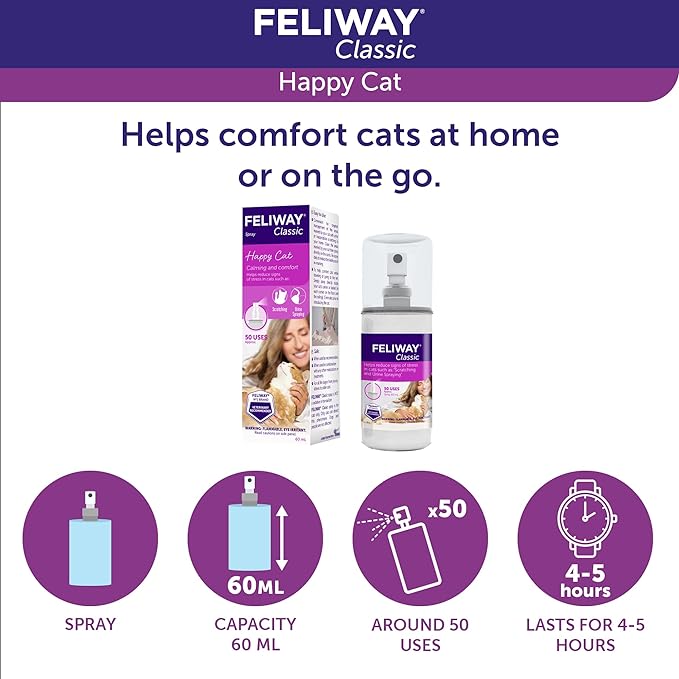 FELIWAY® Classic Cat Calming Spray, 60ml - Comforts Cats at Home and On the Go and Helps to Calm During Travel-PawvioPets
