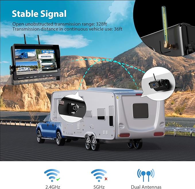 3 Magnetic Wireless Backup Camera with HD 1080P 10" DVR Monitor, 1-Rear View 2-Side View Cameras Wireless System for RV Trailer Trucks, Built-in 9600mAh Battery,Night Vision,Recording- ZEROXCLUB BC103-PawvioPets