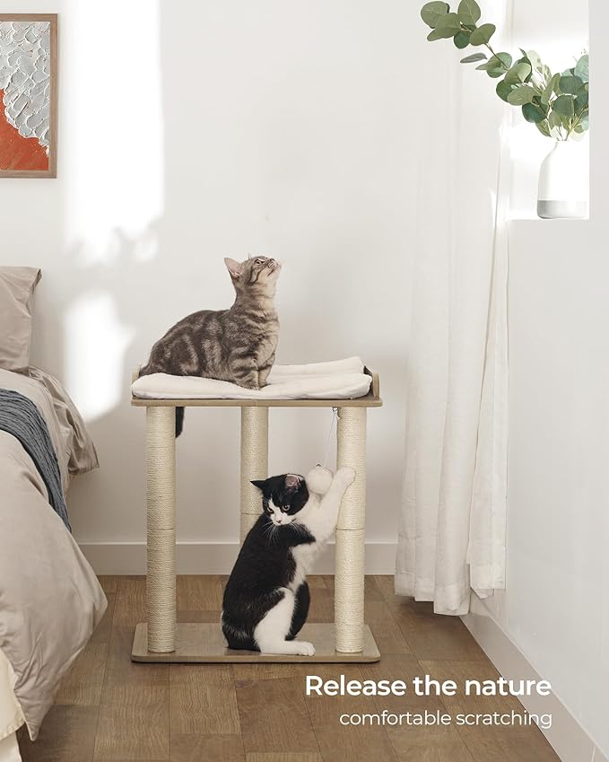 FourFurPets 22in Cat Tree Tower Condo, Cat Scratch Posts for Indoor Cats, Big Plate, Three 23.6in Full Sisal Scratching Posts, Greige-PawvioPets
