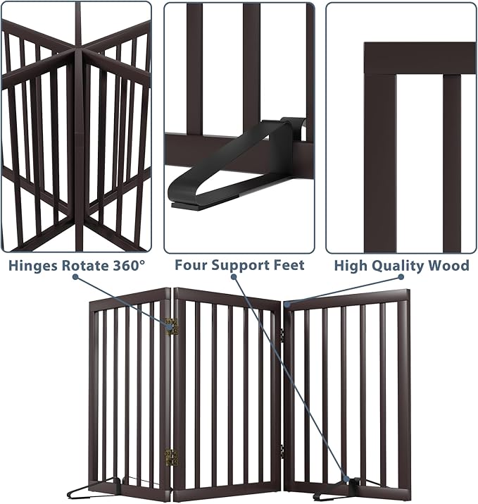 Dog Gates for Doorways Stair House Freestanding Pet Gates for Dogs Wooden Dog Gate with Support Feet Indoor Fence-PawvioPets