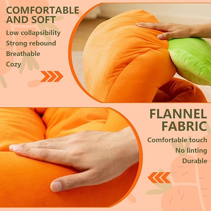 Bunny Bed,Thick&Soft Rabbit Bed with Removable Cushion,Machine Washable with Rattan Mat & Heart Decor,Cozy Warm Small Animal Sleeping Beds (Carrot Shape-M)-PawvioPets