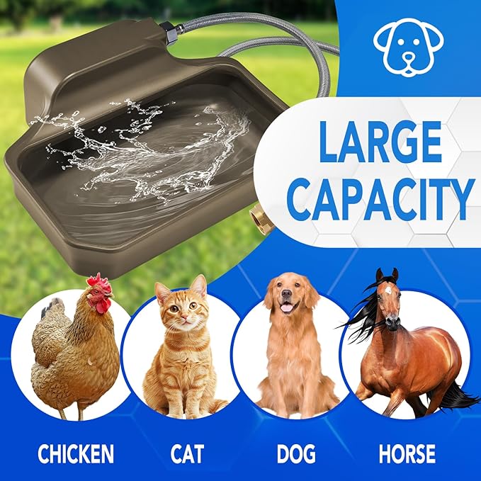 Automatic Dog Water Bowl Dispenser 1 Gallon - Outdoor Pet Water Bowl Feeder for Dogs, Livestock, Chicken - Auto Fill - Food Grade Material - Easy to Install - Brown-PawvioPets