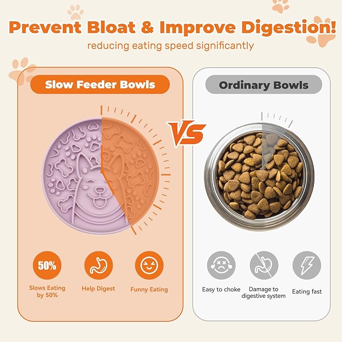 Dogs Slow Feeder Bowl,Silicone Dogs Bowl,Non-Slip Design, Puppy Pattern Interval Eating Slowly. (Peach Pink)-PawvioPets