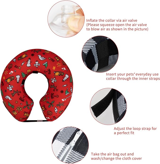CuteBone Inflatable Dog Donut Collar with Removable Soft Fleece Covers for Small/Medium/Large Dogs and Cats After Surgery GWB07M-PawvioPets