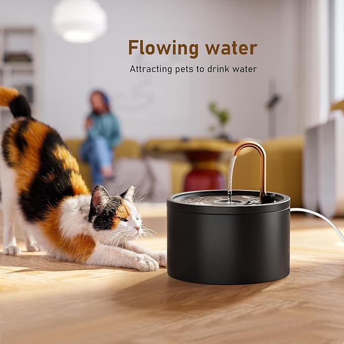 DOOOB Ceramic Cat Water Fountain, 2.1L/71oz Ceramic Cat Fountain, Automatic Ceramic Water Fountain for Cats, Pet Water Fountain with Ultra-Quiet Pump and 3 Filters & 3 Sponges (Black)-PawvioPets
