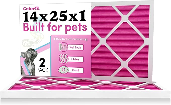 Colorfil 14x25x1 Air Filter (2-Pack) | Made in the USA | Color Changing | Remove Cat and Dog Odor | MERV 8 for Pet Hair Dander and Dust | 13.5"x24.5"x0.75" Exact Size-PawvioPets