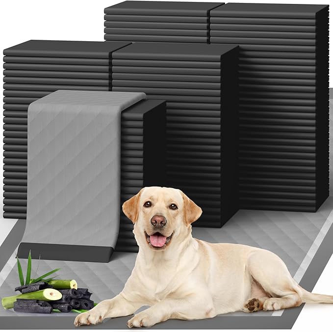 100-Pack X-Large Puppy Pads - 34'' x 28'' Pee Pads for Dogs Potty Training with Leak-Proof Quick-Dry Design, 6-Layer Wee Wee Pads for Dogs, Charcoal, Black-PawvioPets