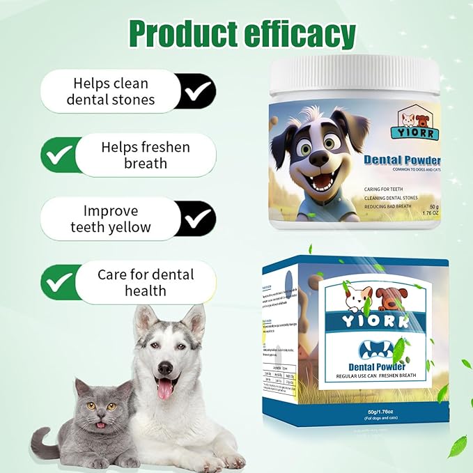 Dog Dental Powder - Dog Teeth Cleaning Powder,Pet Breath Freshener for Teeth Cleaning,Tartar Remover & Reduces Plaque & Bad Breath,Dental Care Supplies for Dogs Cat-Beef Flavor 50g-PawvioPets