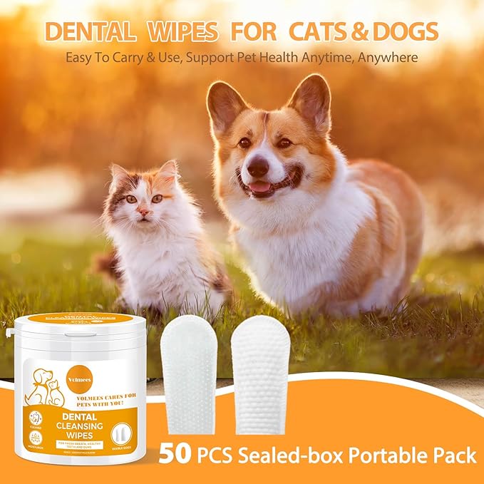 Dog Dental Wipes, Pet Dental Finger Wipes for Dogs & Cats, Dog Teeth Cleaning Wipes, Reduce Plaque & Tartar Buildup, Fresh Breath, Protect Gums, Dog Ear Cleaner Wipes Remove Wax, Coconut Scent, 50Pcs-PawvioPets