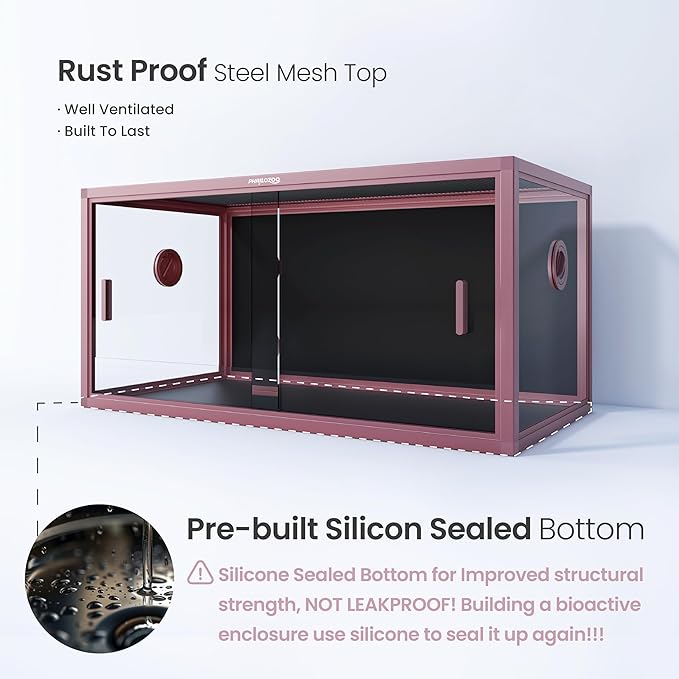 50 Gallon Bearded Dragon Tank, Reptile Enclosure for Easy Maintenance, Front Opening Reptile Tank with Top Screen Ventilation & Glass Sliding Door 36''x18''x18''-PawvioPets