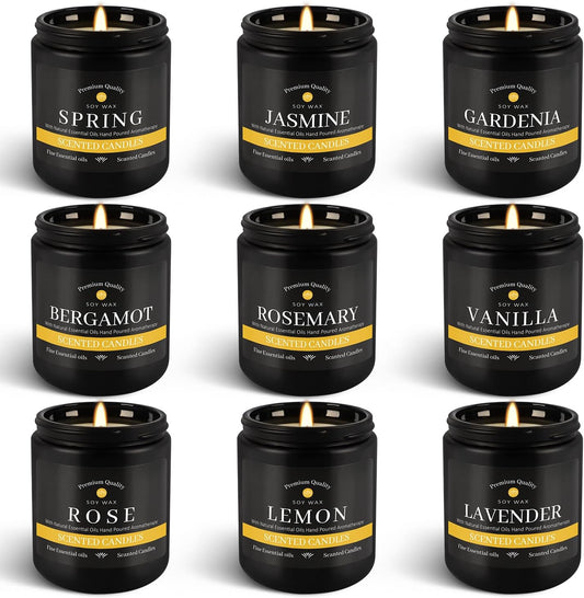 9Psc Scented Candles Set | Men Candle Set,7oz Gifts for Men Aromatherapy, Soy Candle(Black)