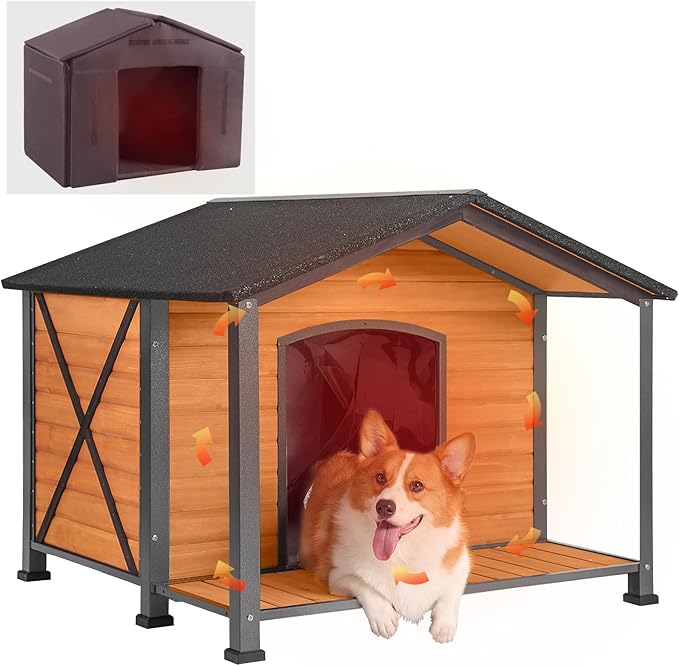 Aivituvin Large Dog House Outdoor Insulated Dog Kennel with Insulated Liner for Winter-PawvioPets