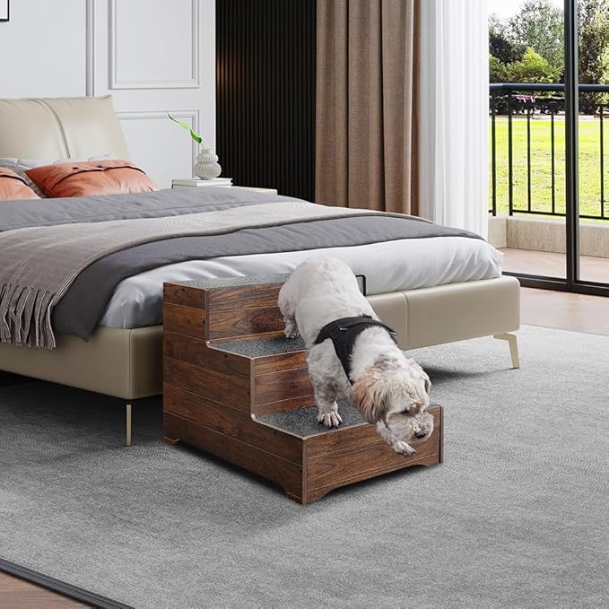 beeNbkks Dog Stairs Furniture, Extra Wide Wooden Pet Steps for Medium Large Dogs and Cats, Non-Slip Pet Ladder for Elderly Injured Pets Short Legged Puppy to Reach Couch Sofa High Bed Windowsill-PawvioPets
