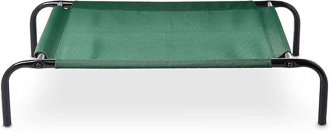 Amazon Basics Cooling Breathable Elevated Dog Bed with Metal Frame for Small Dogs, 36 x 22 x 7.5 Inch, Green-PawvioPets