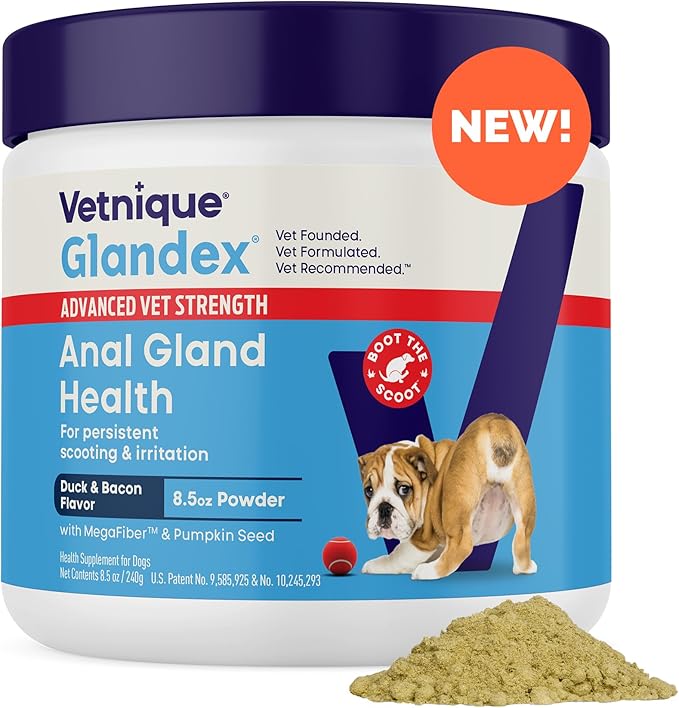 Glandex Dog Fiber Supplement Powder for Anal Glands with Pumpkin, Digestive Enzymes & Probiotics - (Regular or Advanced Strength) - Boot The Scoot (8.5 oz, Advanced Strength Duck & Bacon)-PawvioPets