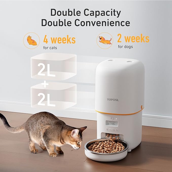 Automatic Cat Feeder - 4L Timed Auto Pet Feeder for Cat and Dog with Dry Food Dispenser, 180-day Battery Life, 1-6 Meals Per Day, 1-16 Portion, Desiccant Bag Keeps Food Fresh-PawvioPets