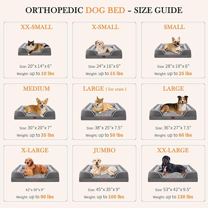 Comfort Expression Medium Dog Beds Waterproof Orthopedic Foam Dog Sofa Beds for Medium Large Dogs Comfy Pet Bed with Washable Removable Cover & Non-Slip Bottom(Medium,Grey)-PawvioPets