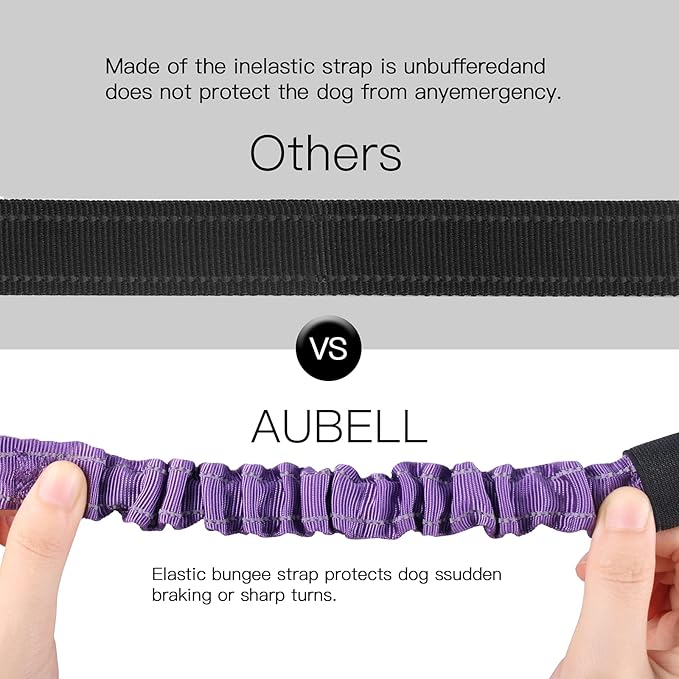 AUBELL Dog Seat Belt for Car,2 Pack Set 3-in-1 Adjustable Reflective Bungee Heavy Duty Dog Car Harness Tether with Clip Hook Latch & Buckle,Swivel Zinc Alloy Carabiner,Black+Purple-PawvioPets