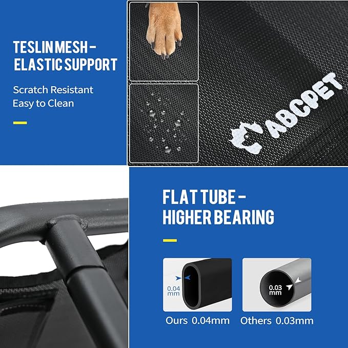 Elevated Dog Beds, Extra Large Raised Dog Cots Outdoor Cooling Dog Bed Waterproof Stable and Easy Assembly, Teslin Fabric with 1.2mm Thick Iron Frame, Breathable, Ultra-Sturdy，Black, 54*37*8.7-PawvioPets