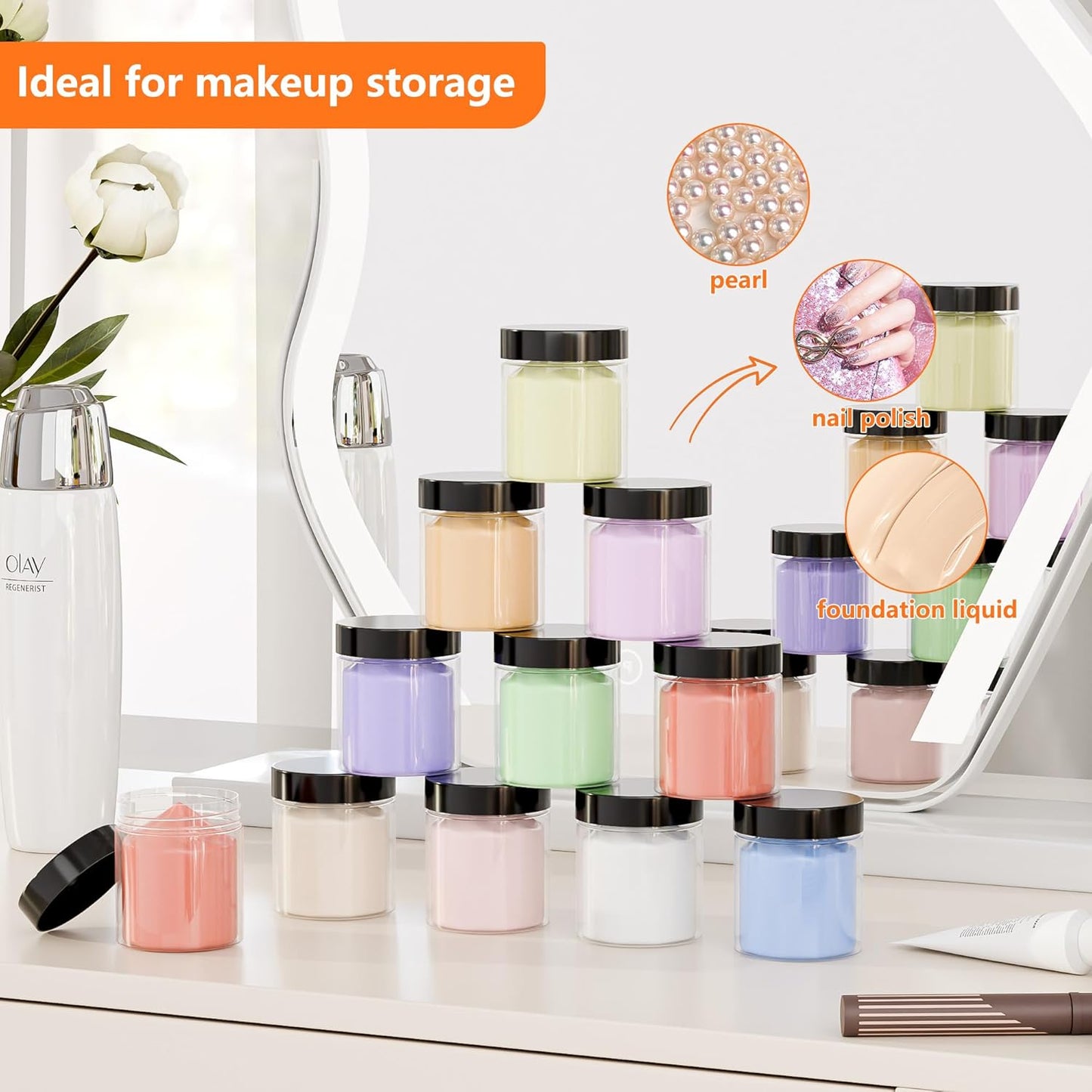 84PCS 4oz/125ml Plastic Jars with Screw On Black Lids Seal Stickers Bottle Lid,Clear Container for Storing Dry Food,Spice,Lotion, Cosmetic, Slime, Honey Jam, Cream, Butter