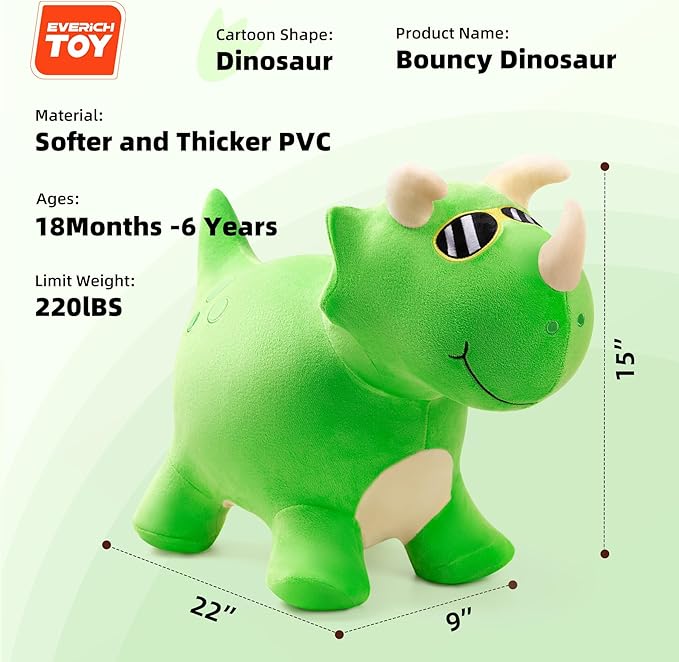 EVERICH TOY Bouncy Horse Dinosaur Toys, Inflatable Bouncing Animal Hopping Toys, Outdoor Indoor Ride on Bouncer, Boys Girls Birthday Gift for 18 Month 2 3 4 5 6 Year Old Kid- Plush Dinosaur Toy-PawvioPets