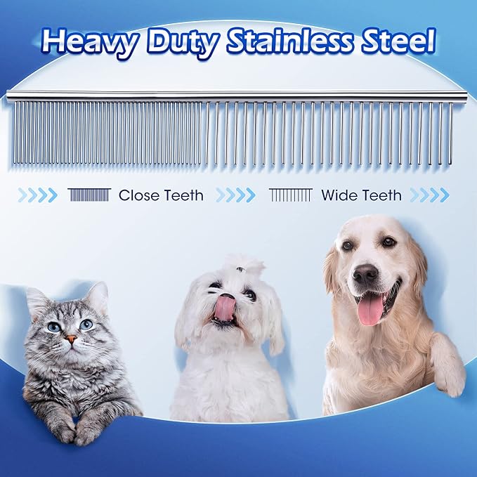 Gimars Professional 5 in 1 Grooming Scissors for Dogs 4CR with Safety Round Tip, Heavy Duty Titanium Coated Straight & Thinning & Curved Shears-PawvioPets