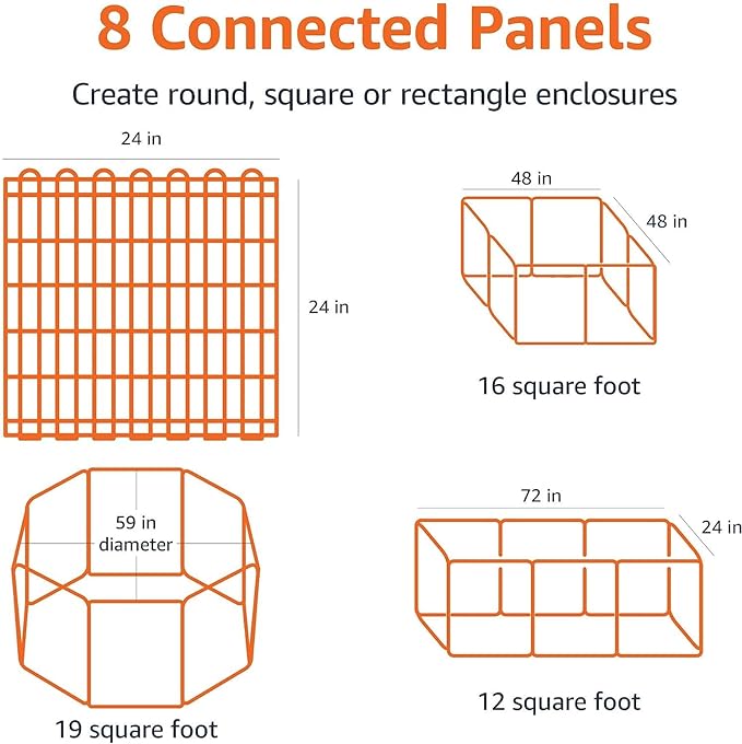 Amazon Basics Foldable Octagonal Metal Exercise Puppy / Dog Playpen - Indoor/Outdoor, Single Door, Extra Small (8 Panels, 24 x 24), Easy to assemble and store, 24" - Puppy, Black-PawvioPets