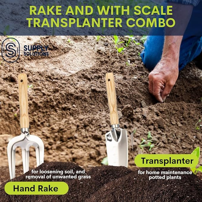 Gardening Tools - Perfect Garden Tools for Women or Men - Small Heavy Duty Gardening Hand Tools with Trowel, Transplanter, Fork, Rake, and Cultivator - Ergonomic Design Gardening Kit-PawvioPets