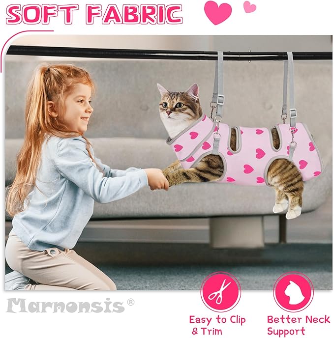 Cat Grooming Hammock, Self-Adherent Wrap for Cutting Nails, Anti-Escape Calming Grooming Bag for Medicine, Nail Clipping, Teeth Brushing, Ear Cleaning-PawvioPets