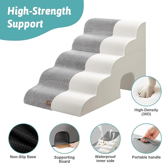 Extra Wide Dog Stairs with Tunnel, Detachable Large Pet Step for Small Medium Dog, Puppy or Cat, Ramp for High Bed, Couch, Sofa or Car, Stable, 19.7x33x22.4 inch, 5 Step, Grey-PawvioPets