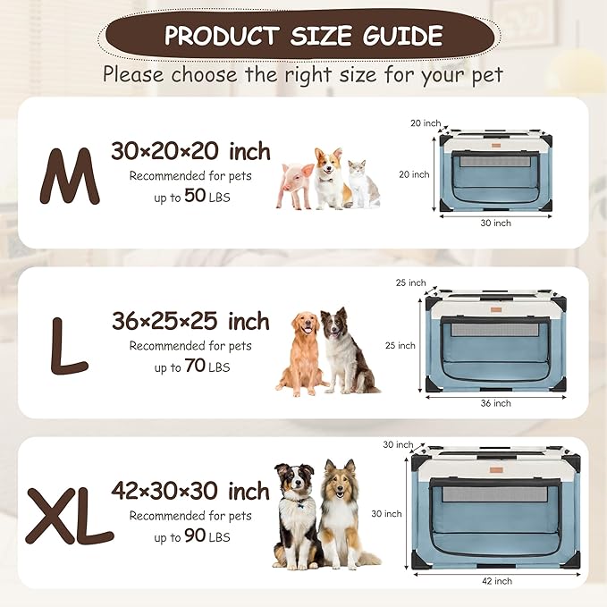 Dog Crate - Soft Pet Kennel for Dogs/Cats, 3-Door Breathable Travel Cage with Mesh Window, Portable Dog Kennel for Indoor & Outdoor，Blue-M-PawvioPets