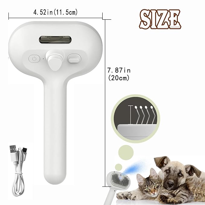 4 in 1 Cat Steam Brush, Self Cleaning Steamy Pet Brush, Anti Static Pet Spray Hair Removal Comb for Removes Loose Hair and Reduces Shedding-PawvioPets