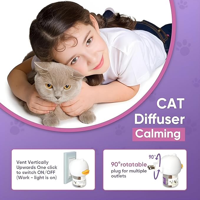 Cat Calming Pheromone Diffuser – Premium Cat Calming Diffuser for Stress & Anxiety Relief – Reduces Scratching, Spraying & Fighting – 60 Day Supply, 48ml Bottle – Ideal for All Cats & Multi-Cat Homes-PawvioPets
