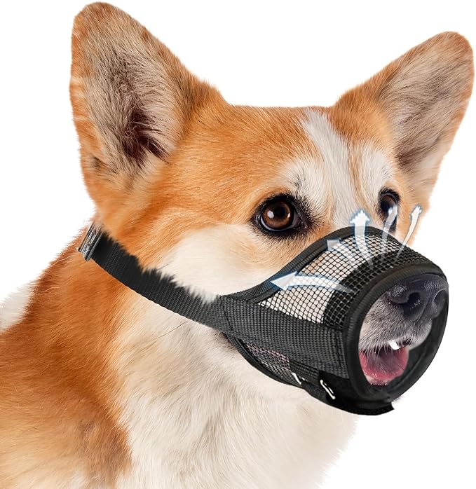 Dog Muzzle, Soft Mesh Muzzle for Small Dog Mouth Guard, Breathable Adjustable Puppy Muzzles to Prevent Biting, No Bark Muzzle for Dogs Allow Panting Drinking (Black, S)-PawvioPets