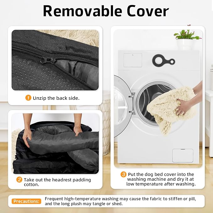 GGIB Calming Dog Bed Fluffy Plush Dog Mat for Furniture Protector with Removable Washable Cover for Large Medium Small Dogs and Cats (Extra Extra Large, Beige)-PawvioPets