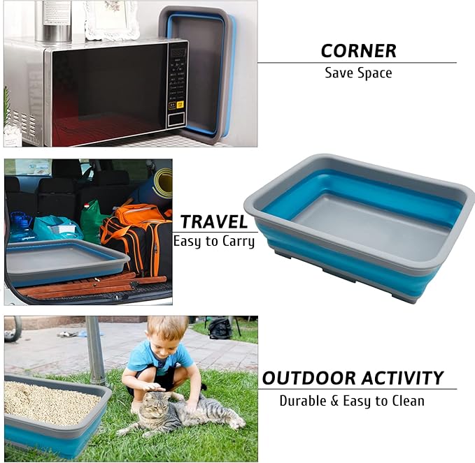 Fhiny Open Cat Litter Box, Kitten Potty Pan Semi-Enclosed Foldable Waterproof Travel Toilet Low Entrance for Indoor Cats Small Pet Kitty Rabbit Supplies Easy to Clean and Assemble-PawvioPets