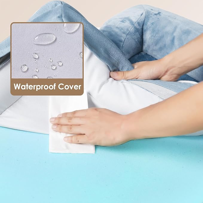 EHEYCIGA Orthopedic Dog Beds for Large Dogs, Waterproof Memory Foam Large Dog Bed with Sides, Non-Slip Bottom and Egg-Crate Foam Pet Couch Bed with Washable Removable Cover, Washed Blue-PawvioPets