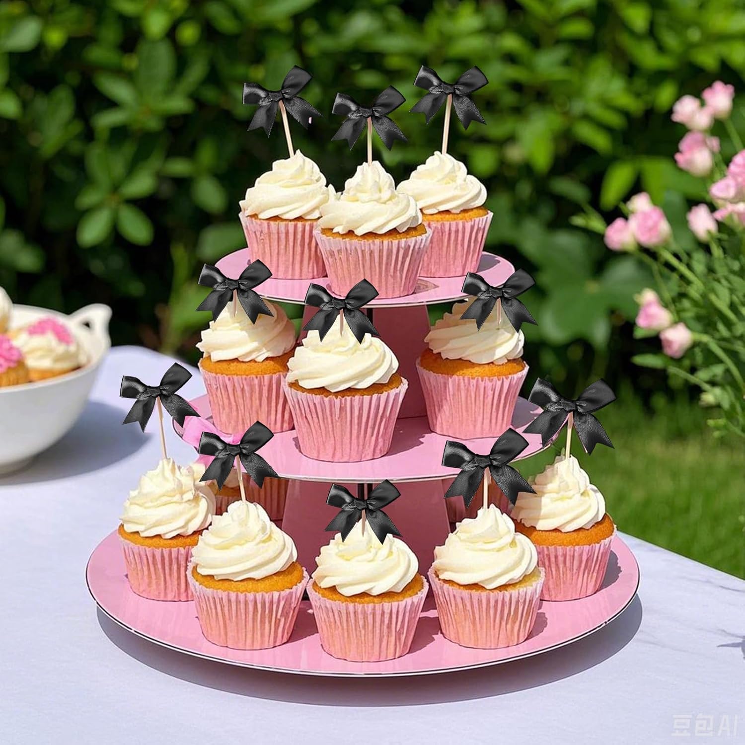 24Pcs Bow Cupcake Toppers - Black Bow Cake Topper Birthday Decorations, Bowknot Cupcake Picks for Coquette Bow Theme Party Decoration Bachelorette Bridal Engagement Wedding Baby Shower Party Decor