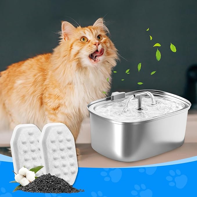 Cat Fountain Filter Replacement, Cat Water Fountain Filters Compatible with Rellaty & Fit for Neareal 3.2L/108oz Fountains, 10PCS Replacement Filters with 10PCS Sponge 10+10 Pack-PawvioPets
