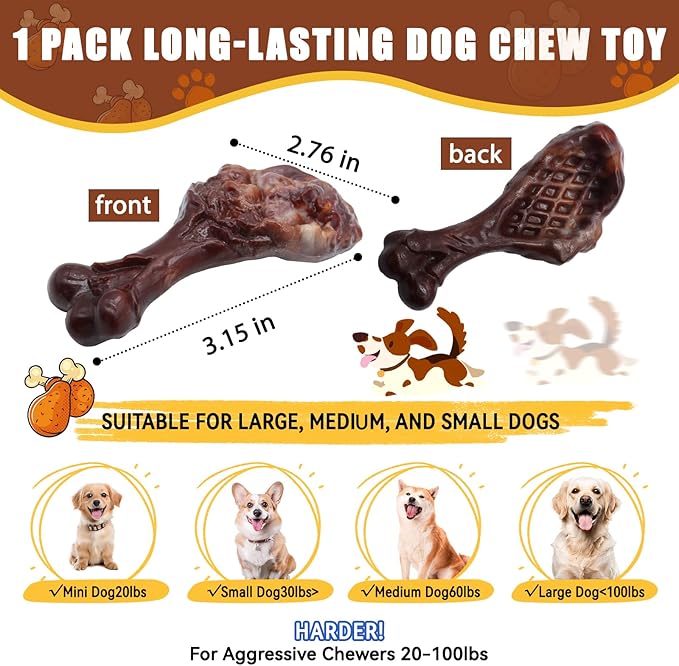 Dog Chew Toys for Aggressive Chewers, Indestructible Dog Toy for for Medium/Large Breed, Tough Nylon Teething Bone Toy to Keep Them Busy,Bacon and Real Beef Flavor (Bacon Flavor, 1 Pack)-PawvioPets
