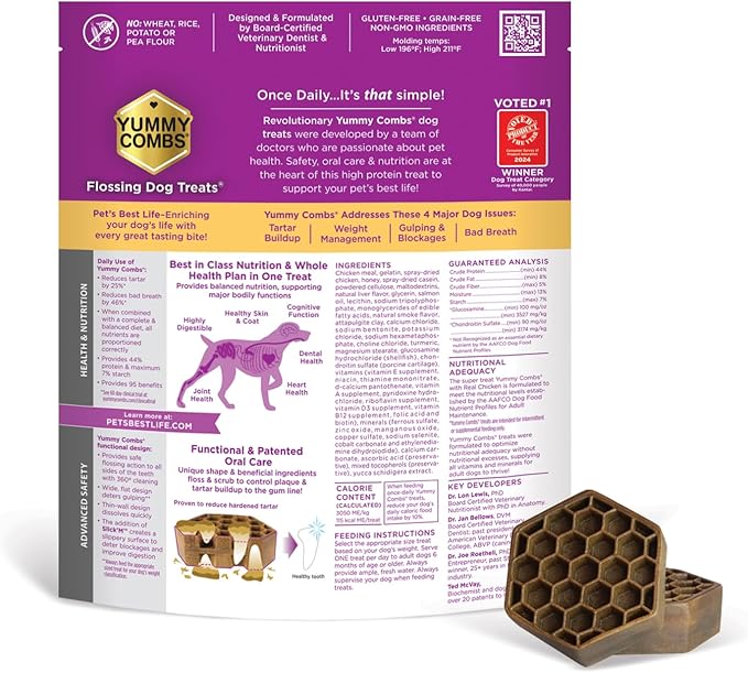 Dog Dental Treats – Vet VOHC Approved – Delicious Chicken Protein – Removes Tartar with Cleaning Comb Shape – Dental Dog Treats for Large Dogs (36oz, 27 Count)-PawvioPets