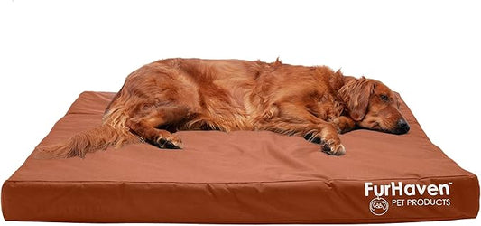 Furhaven Water-Resistant Cooling Gel Dog Bed for Large Dogs w/ Removable Washable Cover, For Dogs Up to 95 lbs - Indoor/Outdoor Logo Print Oxford Polycanvas Mattress - Chestnut, Jumbo/XL-PawvioPets