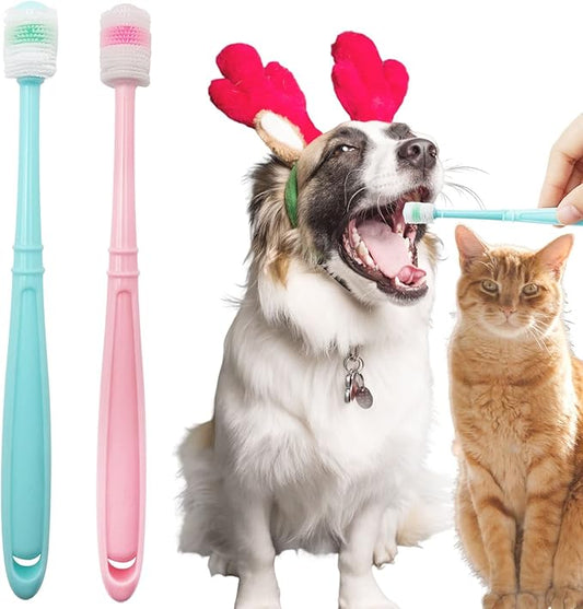 BLMHTWO 2 Pieces Cat Toothbrush, Dog Toothbrush 360-Degree Dog Toothbrushs Small with Independent Transparent Packaging Box and PP Handle Silicone Toothbrushs for Small Dogs (Green and Pink)-PawvioPets